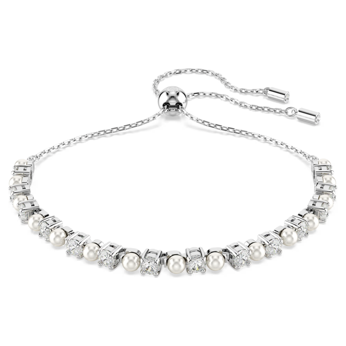 Matrix bracelet Crystal pearl, Round cut, White, Rhodium plated
