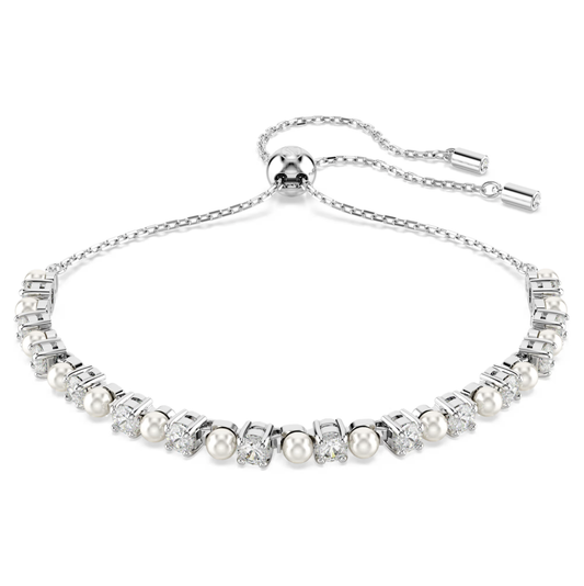 Matrix bracelet Crystal pearl, Round cut, White, Rhodium plated