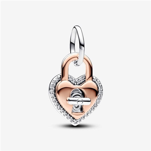 Pandora Two tone Twistable Heart Padlock Double Dangle Charm