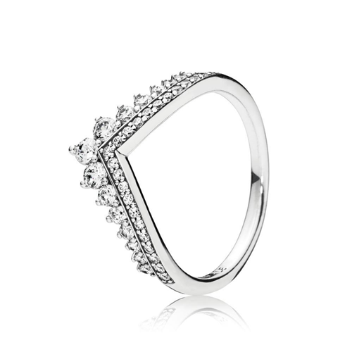 Tiara wishbone silver ring with clear cubic zirconia