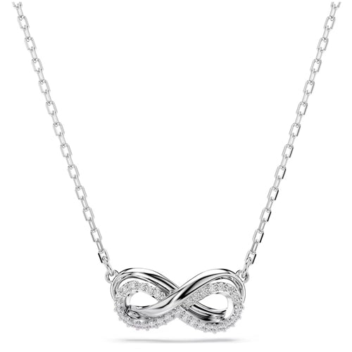Hyperbola pendant Pavé, Infinity, White, Rhodium plated