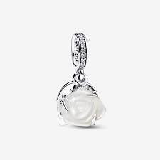 White Rose in Bloom Double Dangle Charm