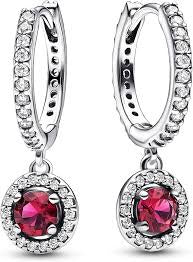Red Round Sparkling Hoop Earrings