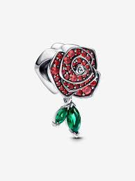 Sparkling Red Rose in Bloom Charm
