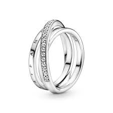Silver Crossover Pave Triple Band Ring