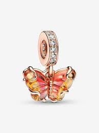 Pink & Yellow Murano Glass Butterfly Dangle Charm