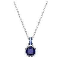 Birthstone pendant Square cut, September, Blue, Rhodium plated