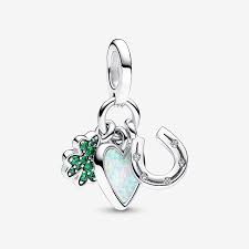 Four-Leaf Clover, Heart and Horseshoe Triple Dangle Charm