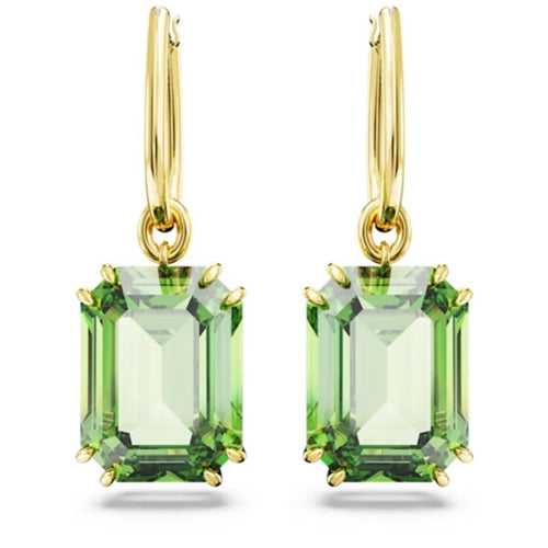 Swarovski Millenia drop earrings Octagon cut, Green, Gold-tone plated