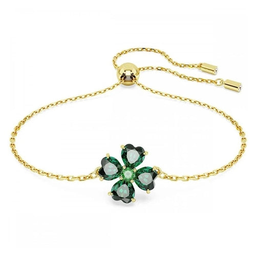 Swarovski Idyllia bracelet Mixed cuts, Clover, Green, Gold-tone plated
