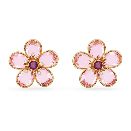 Florere stud earrings Flower, Pink, Gold-tone plated