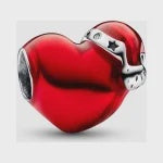 Metallic Red Christmas Heart Charm