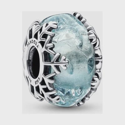 Winter Blue Snowflake Murano Charm