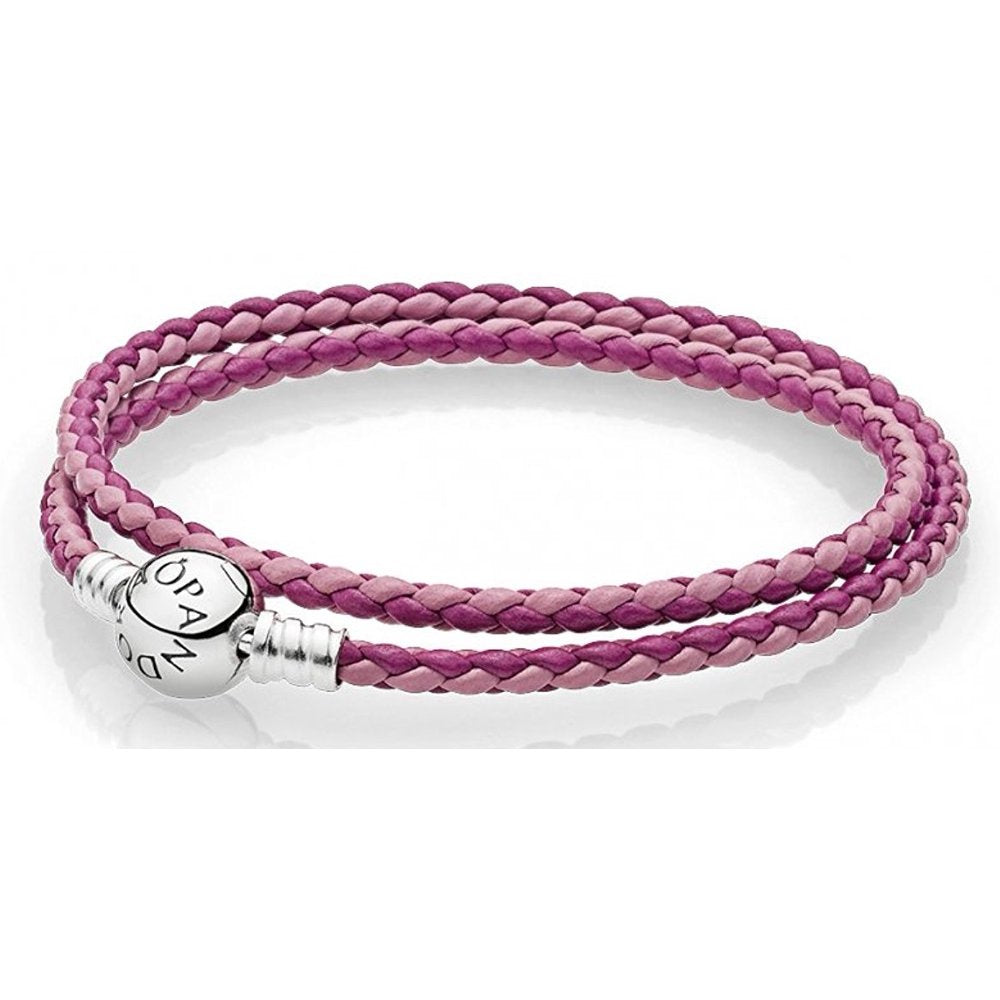 Pandora Mixed Pink Woven Double-Leather Charm Bracelet