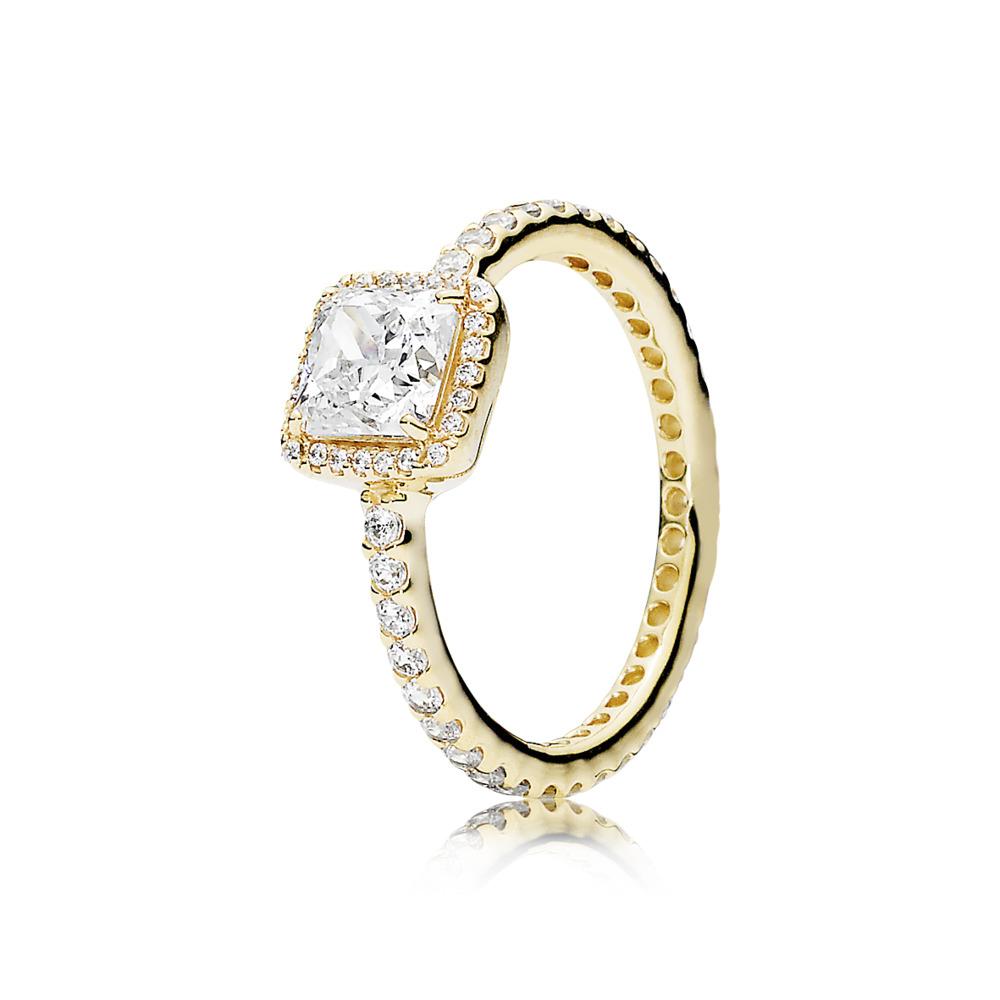 Gold Square Sparkle Halo Ring