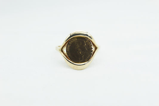 Small 21K Gold Coin Ring in 14K