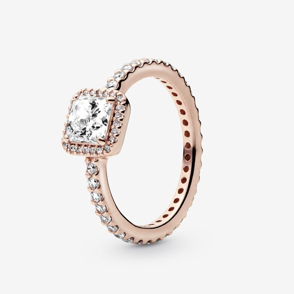 Rose Square Sparkle Halo Ring