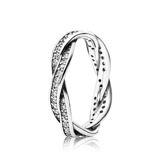 Silver Sparkling Twisted Lines Ring