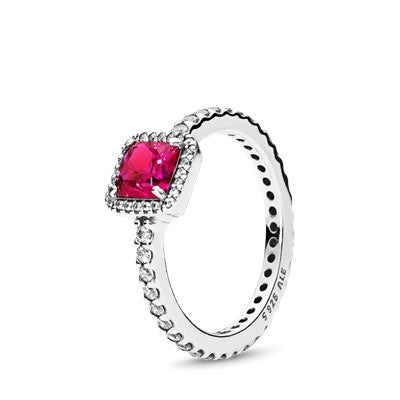 Square Sparkle Halo Red CZ Ring