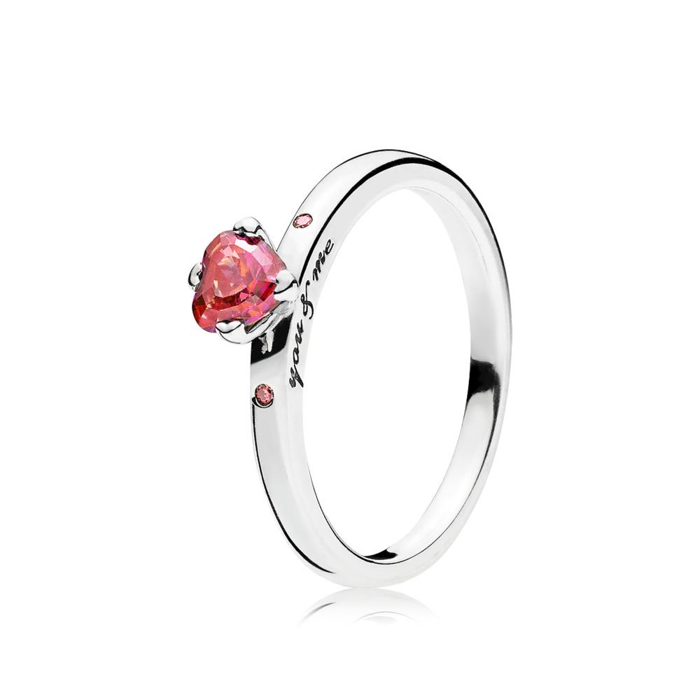 Heart silver ring with red, fancy pink and fancy fuchsia pink cubic zirconia