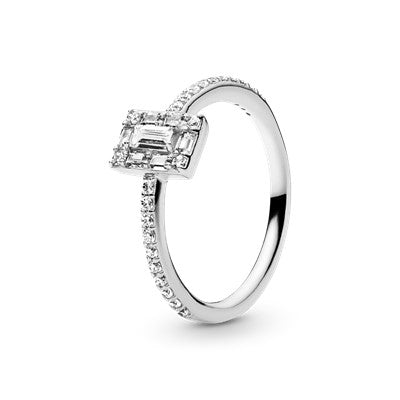 Silver Sparkling Square Halo Ring