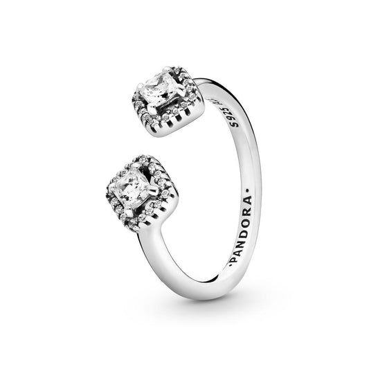 Silver Square Sparkle Open Ring