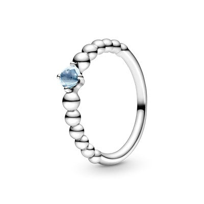 March Aqua Blue Beaded Ring