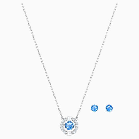 Swarovski Sparkling Dance Round Set, Blue, Rhodium Plated