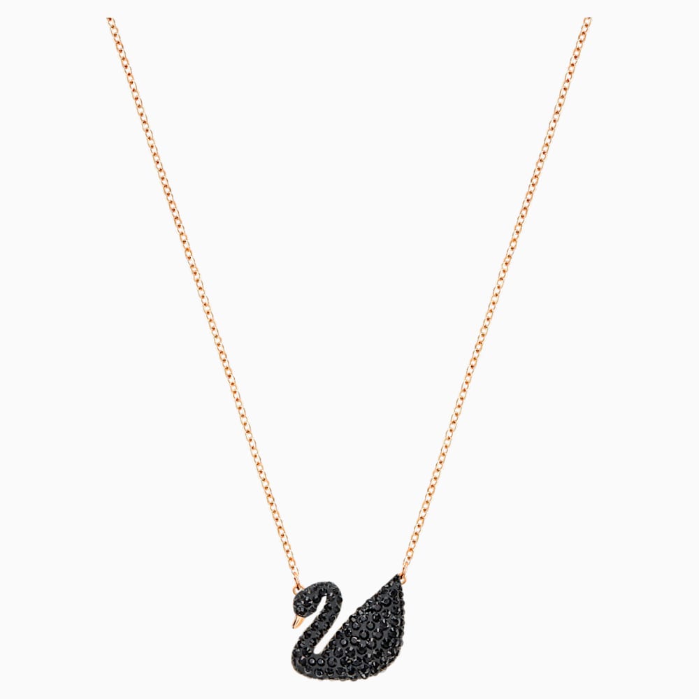 Swarovski Iconic Swan Pendant, Black, Rose Gold Tone Plated – Guo Jewellery