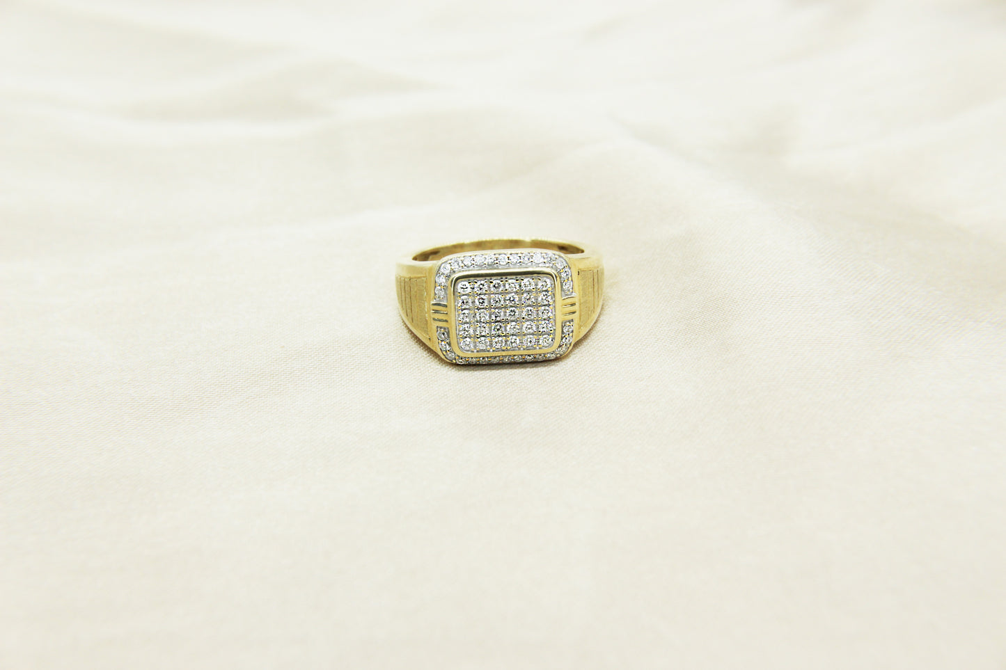 Elevated Rectangular Pave Ring in 10K