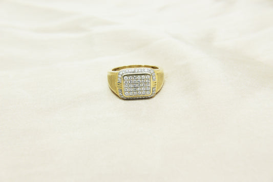 Elevated Rectangular Pave Ring in 10K