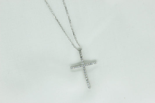 Simple Pave Cross Necklace in Sterling Silver
