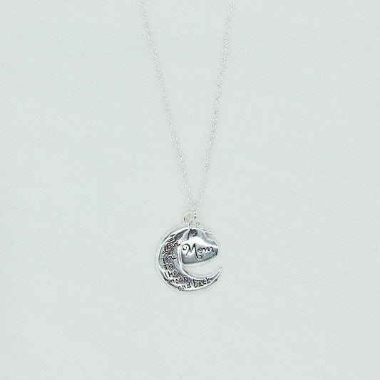 Moon & Back Mom Necklace in Sterling Silver