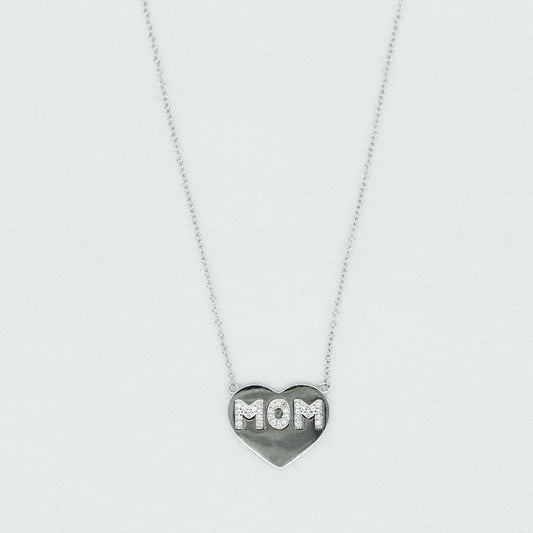 Mom Heart Necklace in Sterling Silver