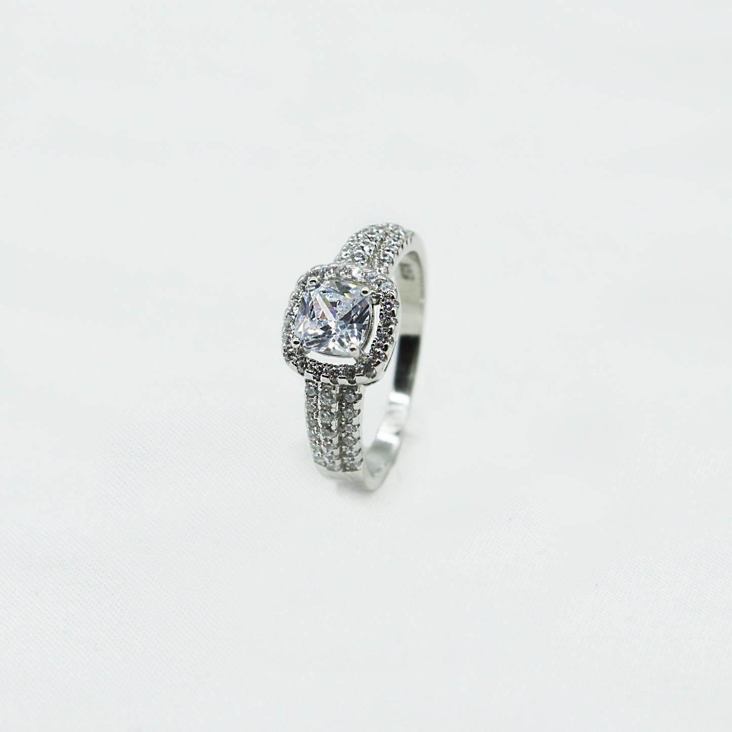 Cushion Sparkle Halo Ring in Sterling Silver