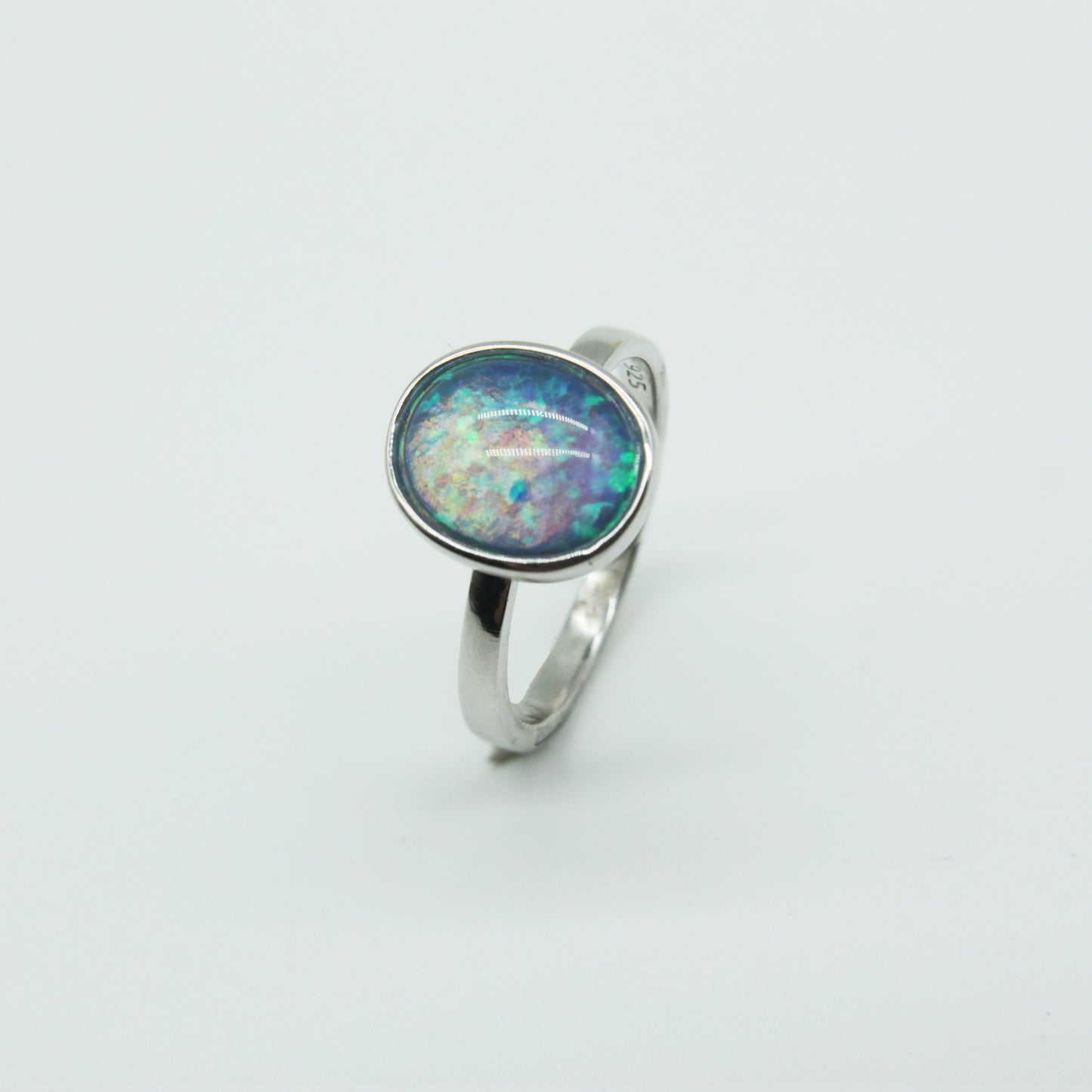 Oval Opal Ring in Sterling Silver