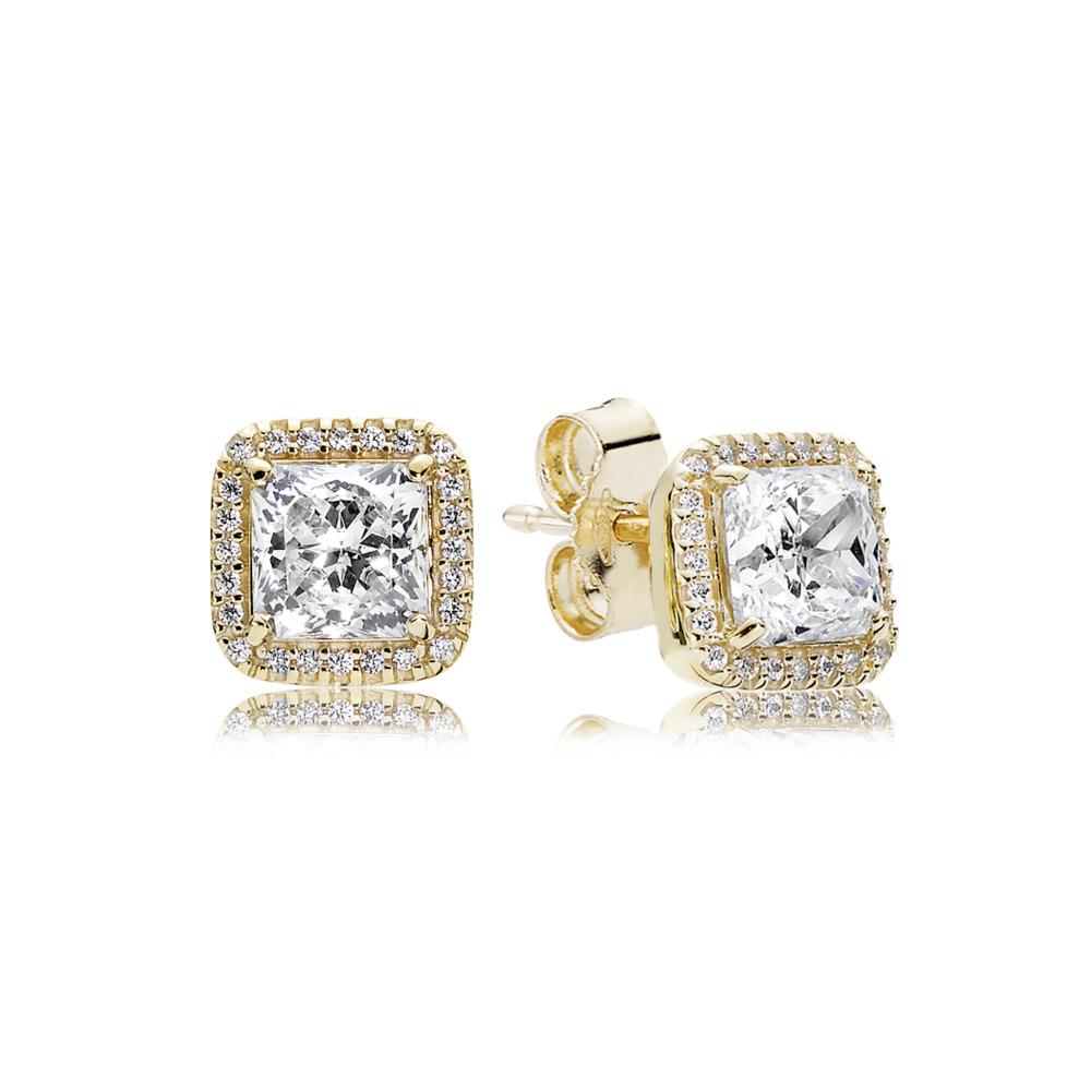 Gold Square Sparkle Halo Stud Earrings