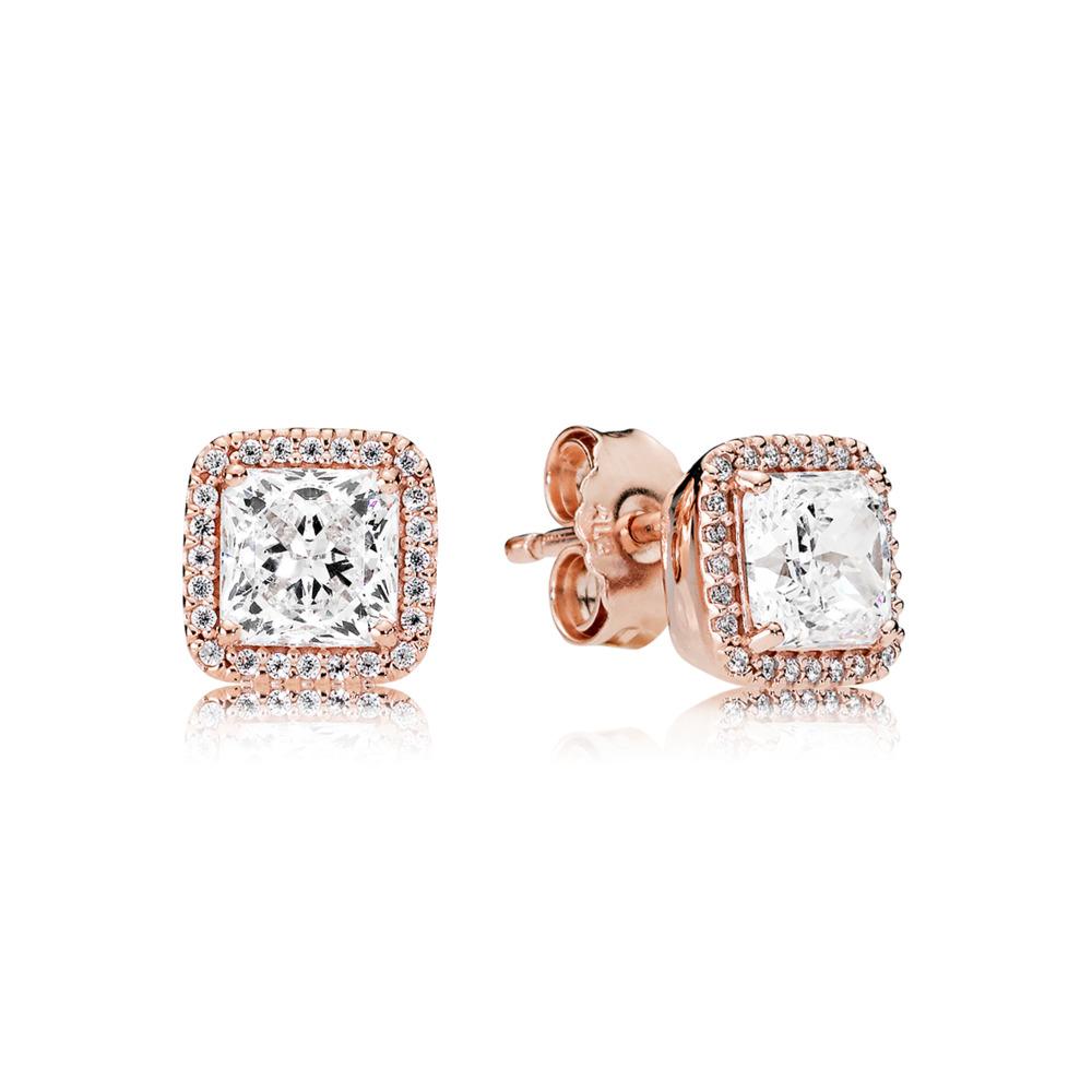 Rose Square Sparkle Halo Stud Earring