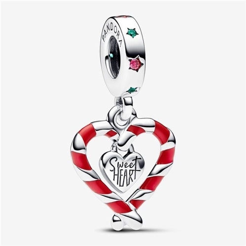 Pandora Double Candy Cane Heart Christmas Dangle Charm