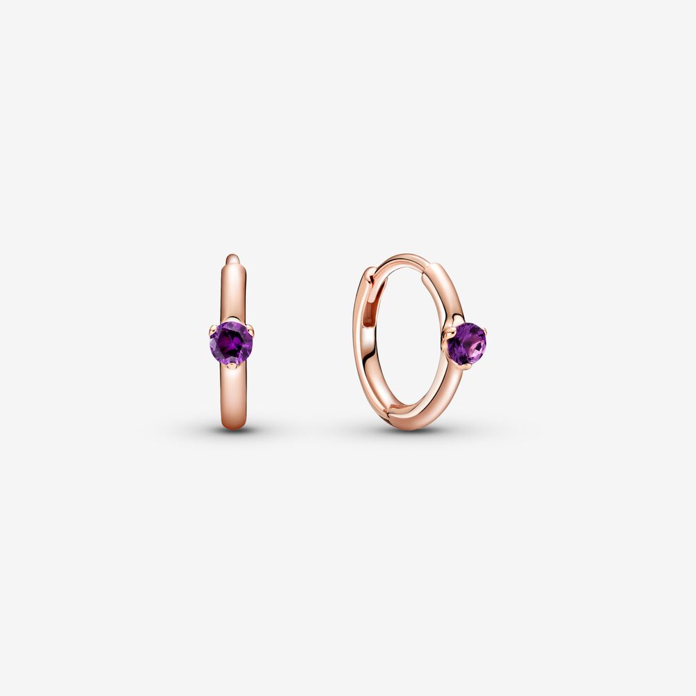 Pandora Rose hoop earrings with royal purple crystal