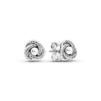 Silver Pearl Shimmering Knot Stud Earring