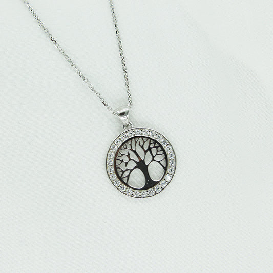 Halo Tree of Life Necklace in Sterling Silver