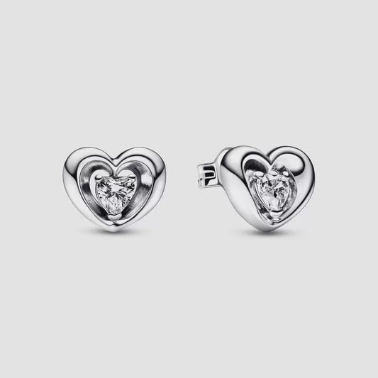 Radiant Heart & Floating Stone Stud Earrings