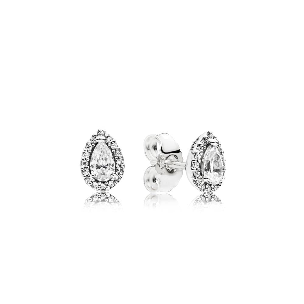 Silver Sparkling Teardrop Halo Stud Earring