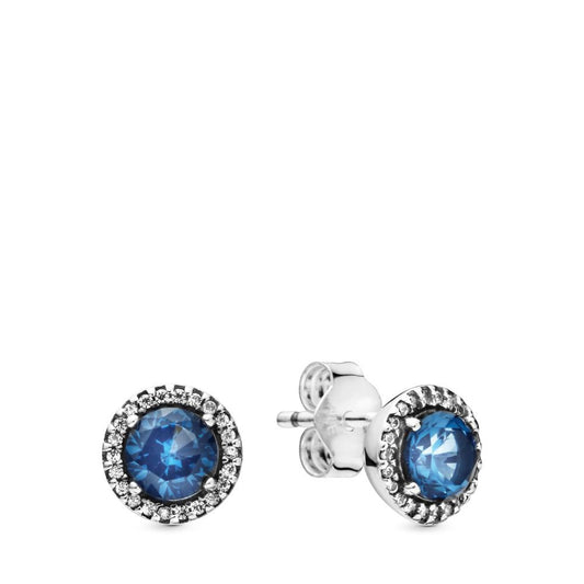 Blue Round Sparkle Halo Stud Earring