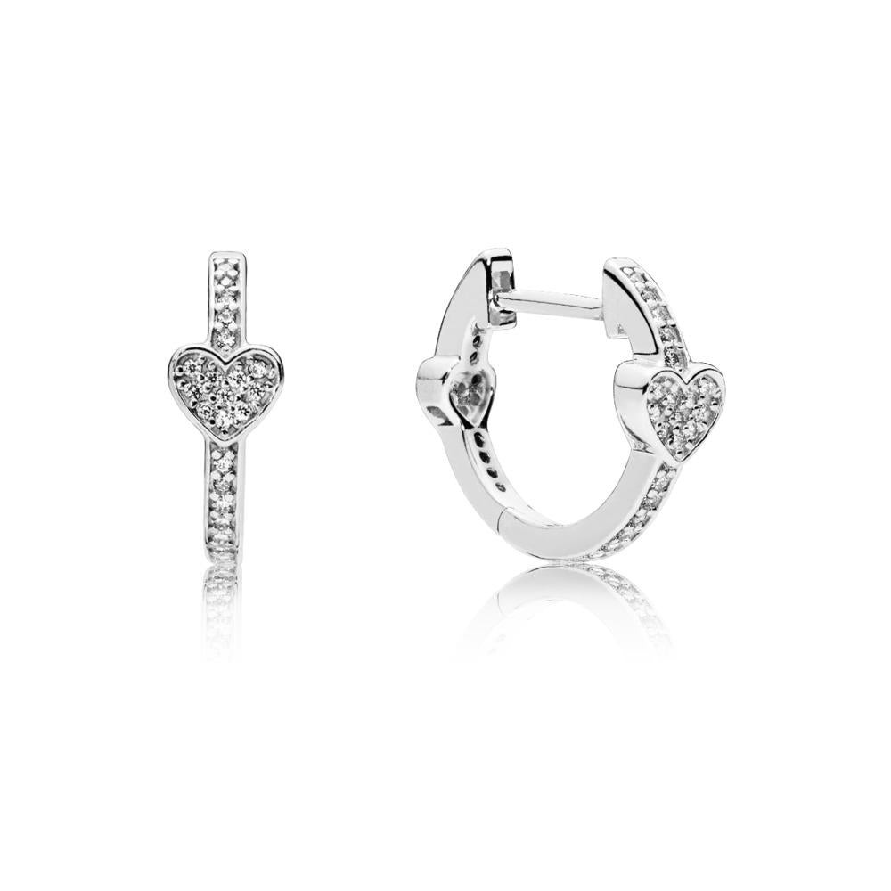 Silver Pave Heart Hoop Earring