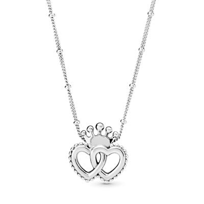 Crown & Interwined Hearts Pendant Necklace