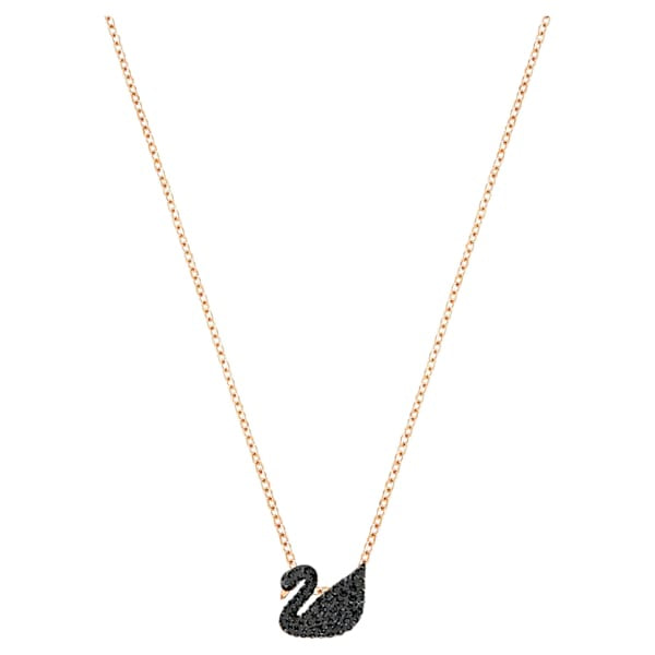 Swarovski Iconic Swan pendant, Small, Black, Rose gold tone plated