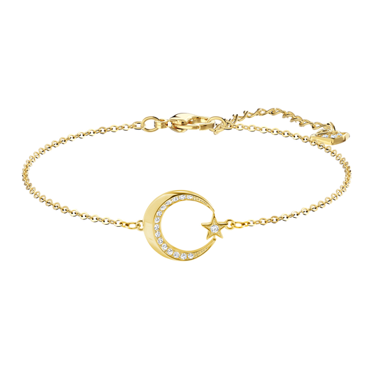 Swarovski Crescent Star Bracelet, White, Gold tone plated