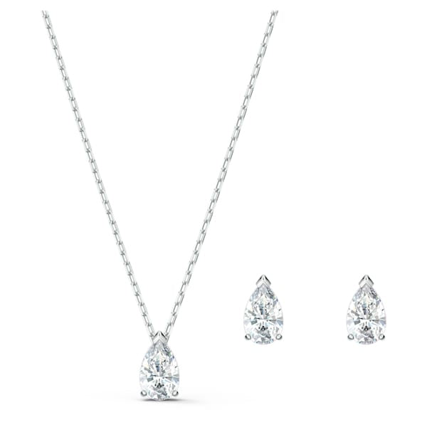 Swarovski Attract set Pear cut crystal, White, Rhodium plated